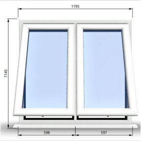 1195mm (W) x 1145mm (H) PVCu StormProof Casement Window - 2 Vertical Bottom Opening Windows -  White Internal & External