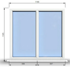 1195mm (W) x 1145mm (H) PVCu StormProof Casement Window - 2 Vertical Panes Non Opening Windows -  White Internal & External