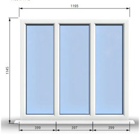 1195mm (W) x 1145mm (H) PVCu StormProof Casement Window - 3 Panes Non Opening Window -  White Internal & External
