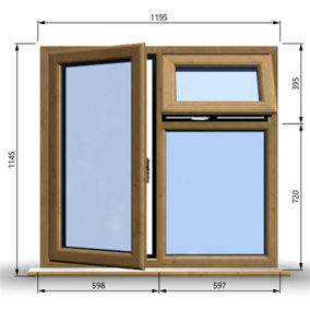 1195mm (W) x 1145mm (H) Wooden Stormproof Window - 1 Opening Window (LEFT) - Top Opening Window (RIGHT) - Toughened Safety Glass