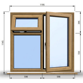 1195mm (W) x 1145mm (H) Wooden Stormproof Window - 1 Opening Window (RIGHT) - Top Opening Window (LEFT) - Toughened Safety Gla