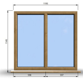 1195mm (W) x 1145mm (H) Wooden Stormproof Window - 2 Non-Opening Windows - Toughened Safety Glass