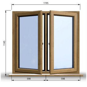 1195mm (W) x 1145mm (H) Wooden Stormproof Window - 2 Opening Windows (Left & Right) - Toughened Safety Glass