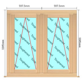 1195mm (W) x 1145mm (H) Wooden Stormproof Window - 2 Opening Windows (Opening from Bottom) - Toughened Safety Glass