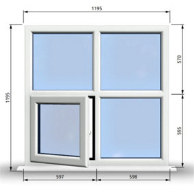 1195mm (W) x 1195mm (H) PVCu StormProof Casement Window - 1 Bottom Opening (Left) -  White Internal & External