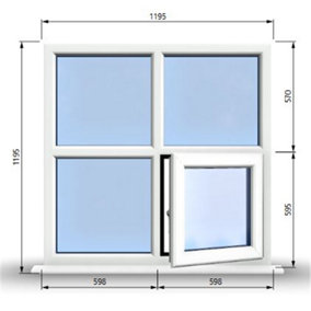 1195mm (W) x 1195mm (H) PVCu StormProof Casement Window - 1 Bottom Opening (Right)  - White Internal & External