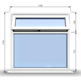 1195mm (W) x 1195mm (H) PVCu StormProof Casement Window - 1 Top Opening Window - 70mm Cill - Chrome Handles -  White