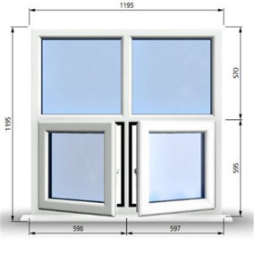 1195mm (W) x 1195mm (H) PVCu StormProof Casement Window - 2 Bottom Opening Windows - Toughened Safety Glass - White