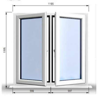 1195mm (W) x 1195mm (H) PVCu StormProof Casement Window - 2 Central Opening Windows -  White Internal & External