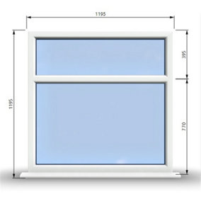 1195mm (W) x 1195mm (H) PVCu StormProof Casement Window - 2 Horizontal Panes Non Opening Windows -  White Internal & External