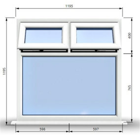1195mm (W) x 1195mm (H) PVCu StormProof Casement Window - 2 Top Opening Windows -  Toughened Safety Glass - White