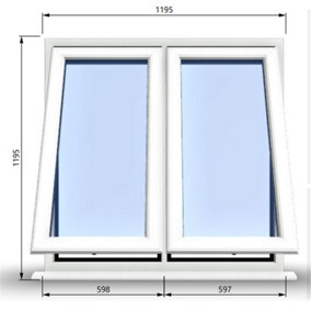 1195mm (W) x 1195mm (H) PVCu StormProof Casement Window - 2 Vertical Bottom Opening Windows -  White Internal & External