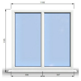 1195mm (W) x 1195mm (H) PVCu StormProof Casement Window - 2 Vertical Panes Non Opening Windows -  White Internal & External