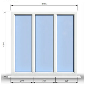 1195mm (W) x 1195mm (H) PVCu StormProof Casement Window - 3 Panes Non Opening Window -  White Internal & External