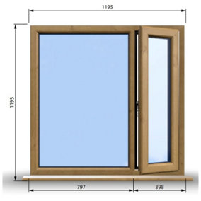 1195mm (W) x 1195mm (H) Wooden Stormproof Window - 1/3 Right Opening Window - Toughened Safety Glass