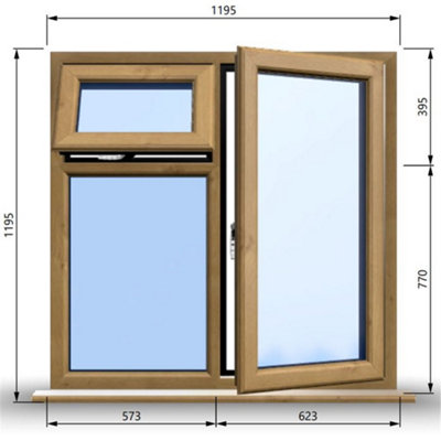 1195mm (W) x 1195mm (H) Wooden Stormproof Window - 1 Opening Window (RIGHT) - Top Opening Window (LEFT) - Toughened Safety Gla