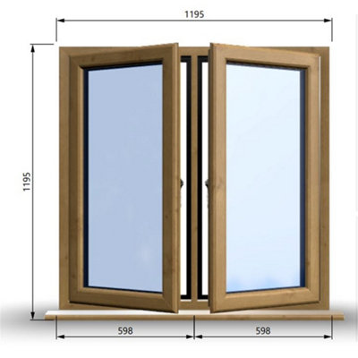 1195mm (W) x 1195mm (H) Wooden Stormproof Window - 2 Opening Windows (Left & Right) - Toughened Safety Glass