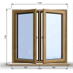 1195mm (W) x 1195mm (H) Wooden Stormproof Window - 2 Opening Windows (Left & Right) - Toughened Safety Glass