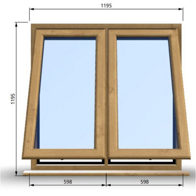 1195mm (W) x 1195mm (H) Wooden Stormproof Window - 2 Opening Windows (Opening from Bottom) - Toughened Safety Glass