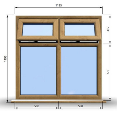 1195mm (W) x 1195mm (H) Wooden Stormproof Window - 2 Top Opening Windows -Toughened Safety Glass