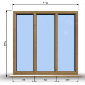 1195mm (W) x 1195mm (H) Wooden Stormproof Window - 3 Pane Non-Opening Windows - Toughened Safety Glass