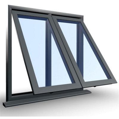 1195mm (W) x 1245mm (H) Aluminium Flush Casement - 2 V Bottom Opening Windows - Anthracite Internal & External