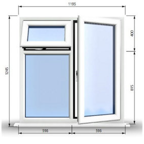 1195mm (W) x 1245mm (H) PVCu StormProof  - 1 Opening Window (RIGHT) - Top Opening Window (LEFT) - Toughened Safety Glass - White