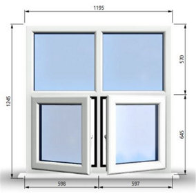 1195mm (W) x 1245mm (H) PVCu StormProof Casement Window - 2 Bottom Opening Windows - Toughened Safety Glass - White