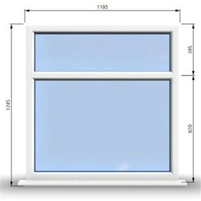 1195mm (W) x 1245mm (H) PVCu StormProof Casement Window - 2 Horizontal Panes Non Opening Windows -  White Internal & External