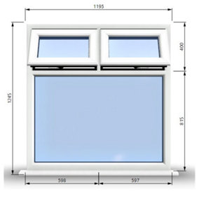 1195mm (W) x 1245mm (H) PVCu StormProof Casement Window - 2 Top Opening Windows -  Toughened Safety Glass - White