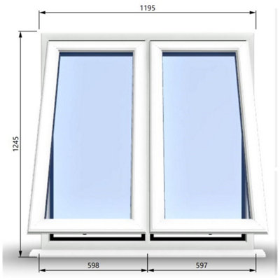 1195mm (W) x 1245mm (H) PVCu StormProof Casement Window - 2 Vertical Bottom Opening Windows -  White Internal & External
