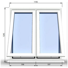 1195mm (W) x 1245mm (H) PVCu StormProof Casement Window - 2 Vertical Bottom Opening Windows -  White Internal & External