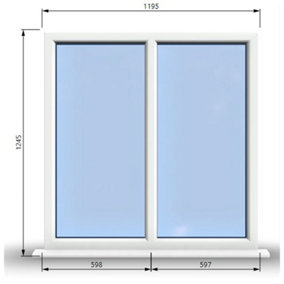 1195mm (W) x 1245mm (H) PVCu StormProof Casement Window - 2 Vertical Panes Non Opening Windows -  White Internal & External