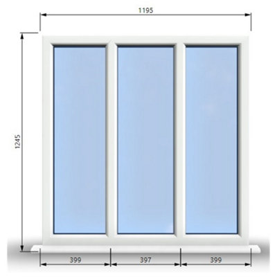 1195mm (W) x 1245mm (H) PVCu StormProof Casement Window - 3 Panes Non Opening Window -  White Internal & External