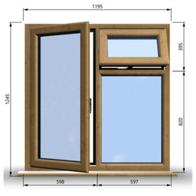 1195mm (W) x 1245mm (H) Wooden Stormproof Window - 1 Opening Window (LEFT) - Top Opening Window (RIGHT) - Toughened Safety Glass