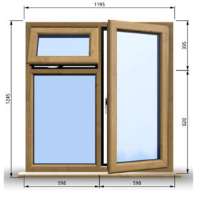 1195mm (W) x 1245mm (H) Wooden Stormproof Window - 1 Opening Window (RIGHT) - Top Opening Window (LEFT) - Toughened Safety Gla