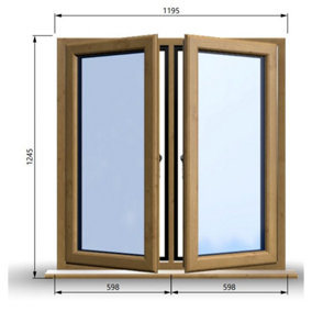 1195mm (W) x 1245mm (H) Wooden Stormproof Window - 2 Opening Windows (Left & Right) - Toughened Safety Glass