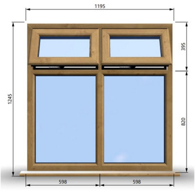 1195mm (W) x 1245mm (H) Wooden Stormproof Window - 2 Top Opening Windows -Toughened Safety Glass