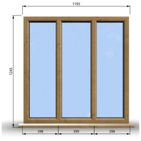 1195mm (W) x 1245mm (H) Wooden Stormproof Window - 3 Pane Non-Opening Windows - Toughened Safety Glass