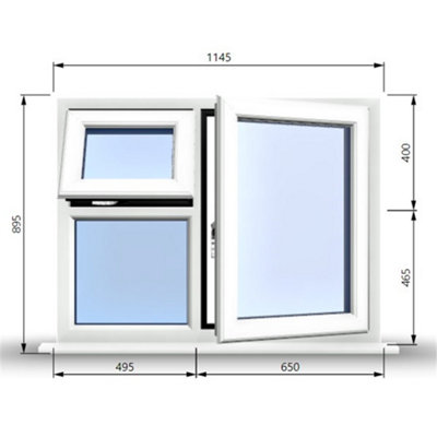 1195mm (W) x 895mm (H) PVCu StormProof  - 1 Opening Window (RIGHT) - Top Opening Window (LEFT) - Toughened Safety Glass - White