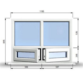 1195mm (W) x 895mm (H) PVCu StormProof Casement Window - 2 Bottom Opening Windows - Toughened Safety Glass - White