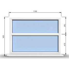 1195mm (W) x 895mm (H) PVCu StormProof Casement Window - 2 Horizontal Panes Non Opening Windows -  White Internal & External