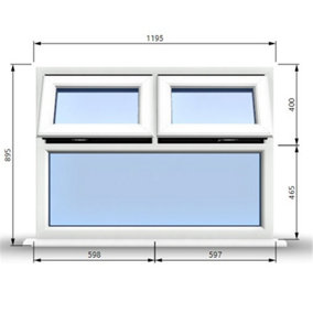 1195mm (W) x 895mm (H) PVCu StormProof Casement Window - 2 Top Opening Windows -  Toughened Safety Glass - White