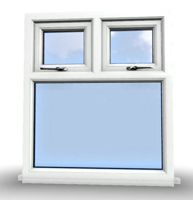 1195mm (W) x 895mm (H) PVCu StormProof Casement Window - 2 Top Opening Windows -  Toughened Safety Glass - White - 9