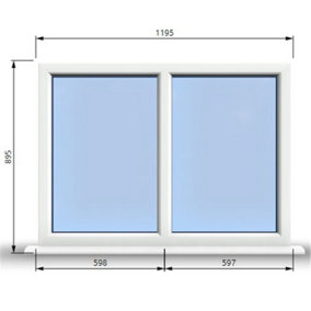 1195mm (W) x 895mm (H) PVCu StormProof Casement Window - 2 Vertical Panes Non Opening Windows -  White Internal & External