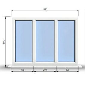 1195mm (W) x 895mm (H) PVCu StormProof Casement Window - 3 Panes Non Opening Window -  White Internal & External