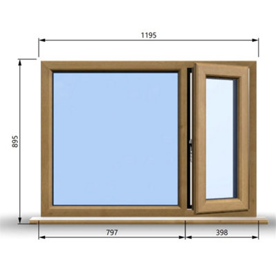 1195mm (W) x 895mm (H) Wooden Stormproof Window - 1/3 Right Opening Window - Toughened Safety Glass