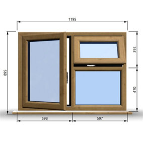 1195mm (W) x 895mm (H) Wooden Stormproof Window - 1 Opening Window (LEFT) - Top Opening Window (RIGHT) - Toughened Safety Glass