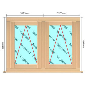 1195mm (W) x 895mm (H) Wooden Stormproof Window - 2 Opening Windows (Opening from Bottom) - Toughened Safety Glass