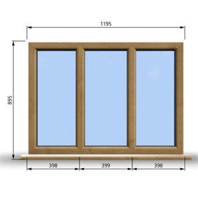 1195mm (W) x 895mm (H) Wooden Stormproof Window - 3 Pane Non-Opening Windows - Toughened Safety Glass